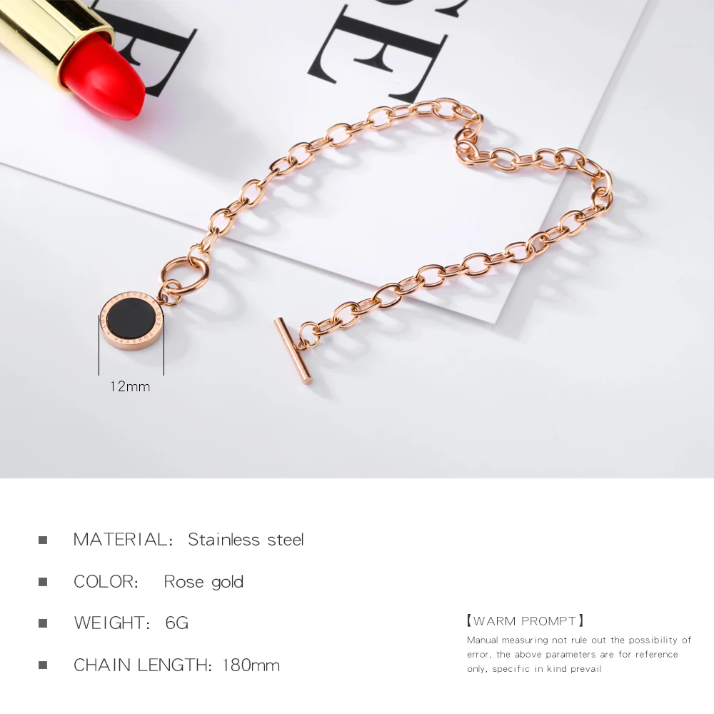 316L Stainless steel engraved rose gold womens chain bracelet
