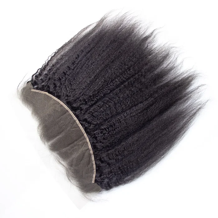 

Cheap price high quality no shedding tangle 4*13 kinky straight swiss lace raw hair pre plucked frontal