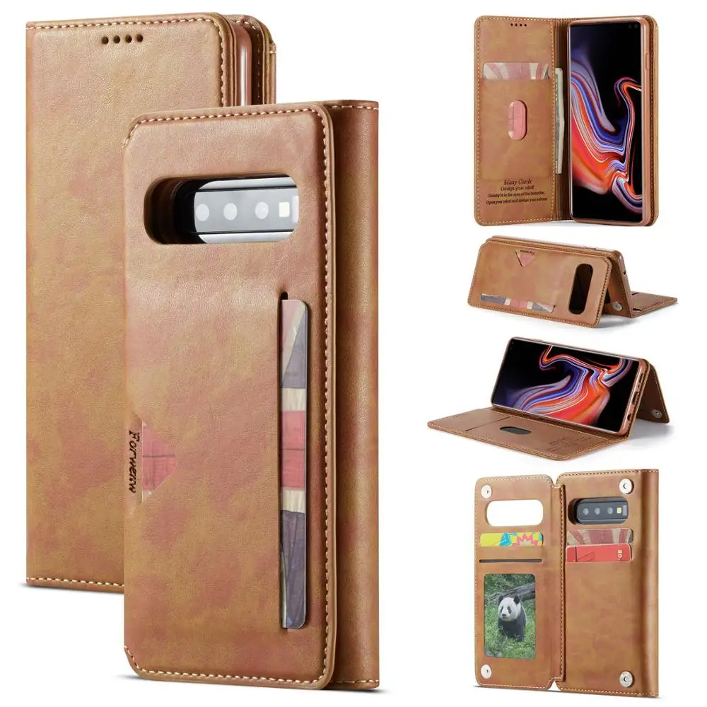 

Multi-Card Slot Magnet Wallet Flip Leather Phone Case For Samsung Galaxy S10 Plus, Black,blue,rose, light brown