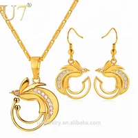 

U7 PNG Papua New Guinea Jewelry 18K Gold Plated Bird of Paradise Pendant Necklaces and Earrings Set