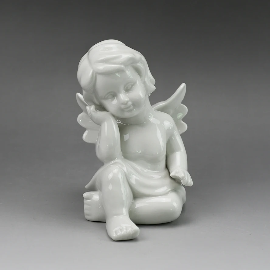 批发家居装饰白色陶瓷小天使雕像