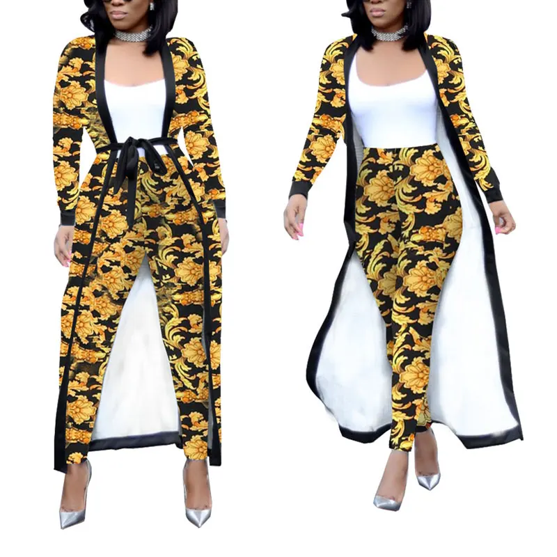 

81228-MX51 african 2 piece sets ladies print jumpsuit with long coat, N/a