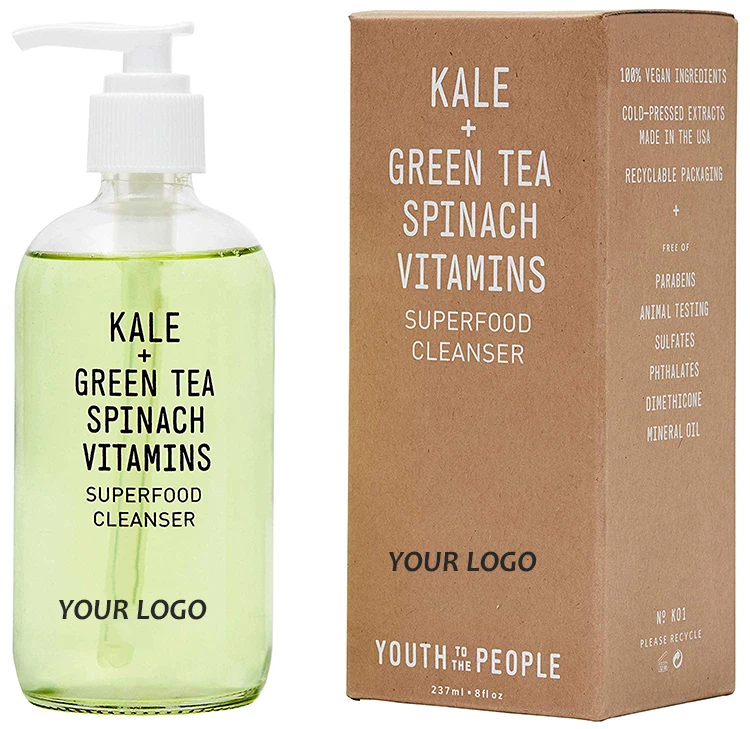 

100% Pure Natural Botanical Ingredients Anti Aging Kale Green Tea Face Cleanser, Green / customize