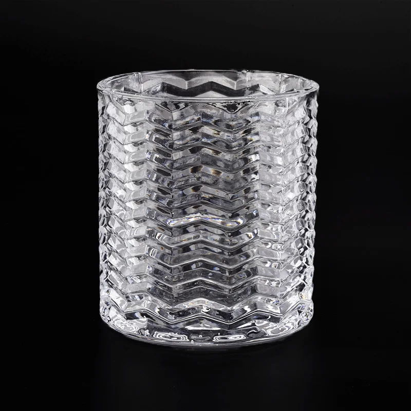 Wholesale cylinder glass wave embossed candle holders home decoration
