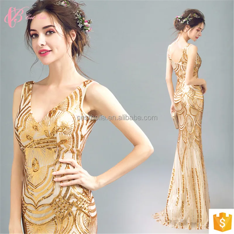 

Golden Hot Sale Western Style Alibaba Supplier Mermaid Prom Evening Dress