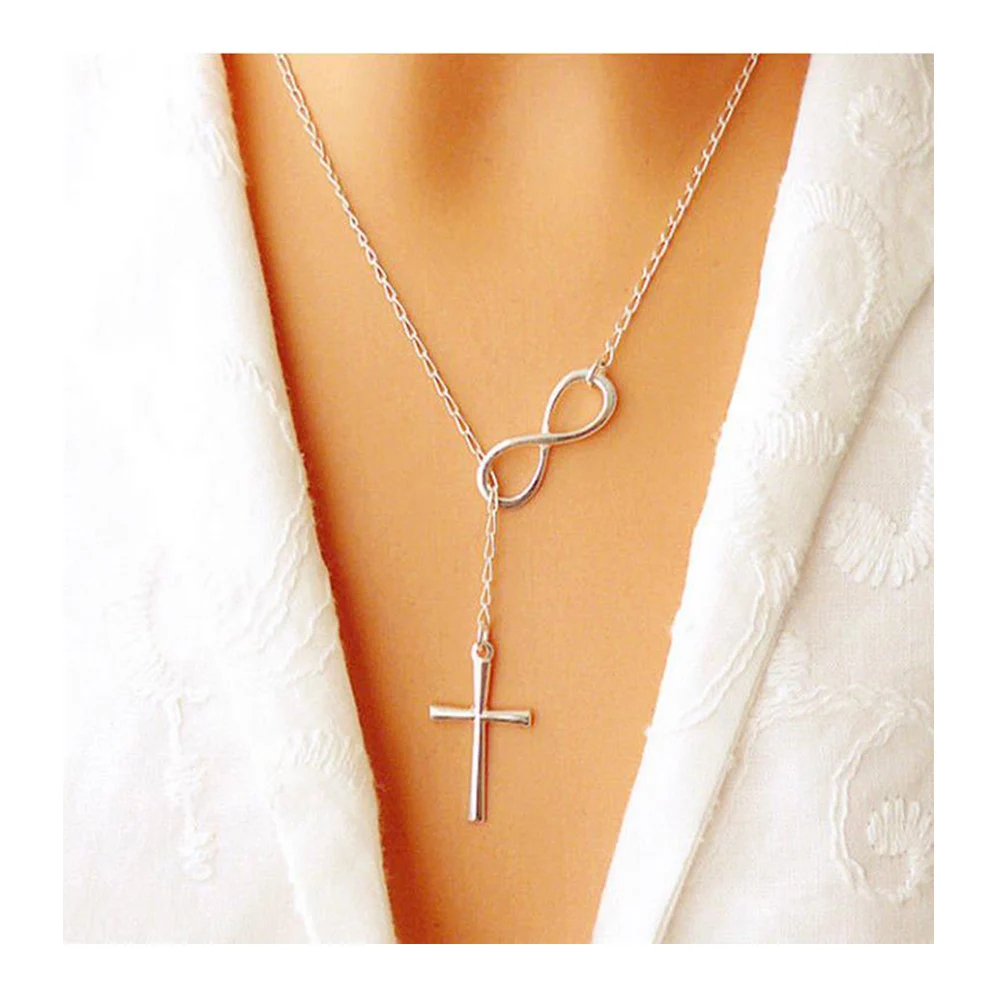

Birthday Gift Punk Minimalist Infinity Cross Pendant Chain Necklaces Women Clavicle Chain Necklace Jewelry