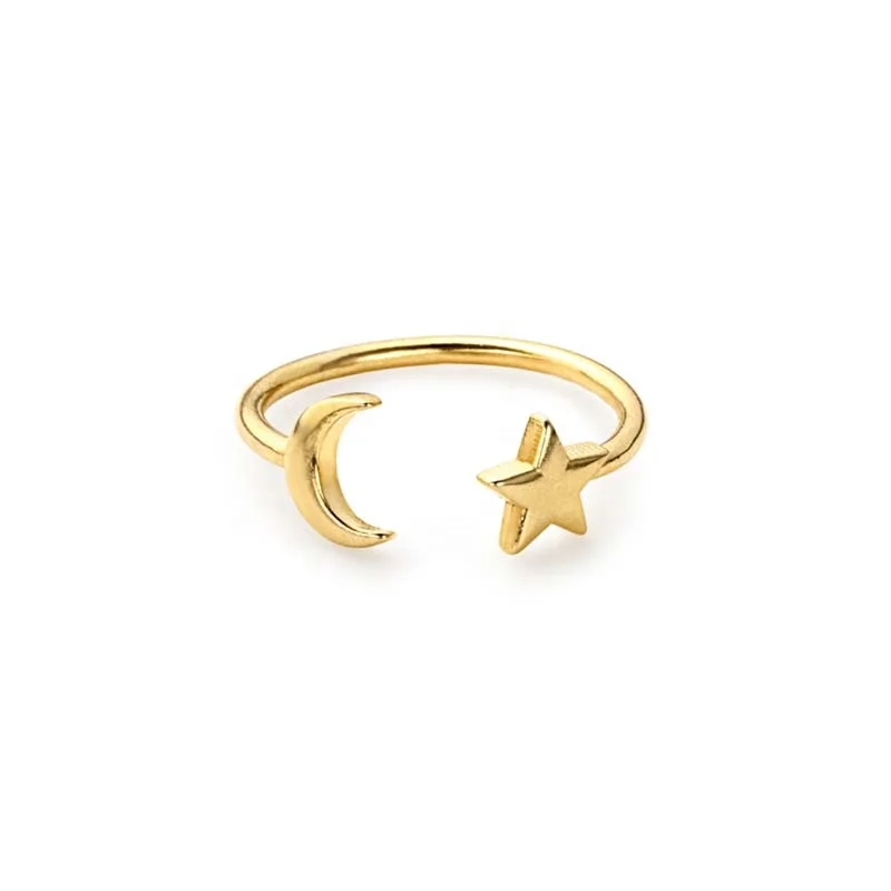 

2020 Jewelry s925 Sterling Silver Plain Openning Moon and Star Ring Jewelry