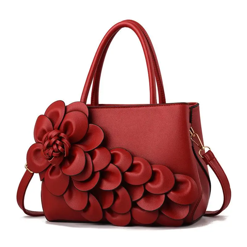 

Women's Leisure Brand New Handbag Flowers Zipper PU Leather Shoulder Bag Large Capacity