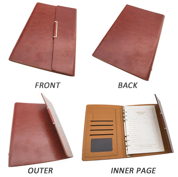 A5 Pu Leather Custom Printing Closure 6 Ring Binder Planner