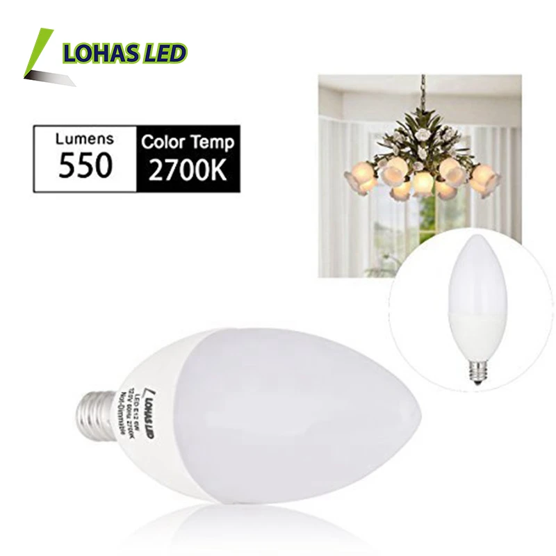 E12 E14 E27 B22 5W 6W 7W Energy Saving LED Candle Light Bulb Milky White Pointed/Flame Bulb with CE RoHS