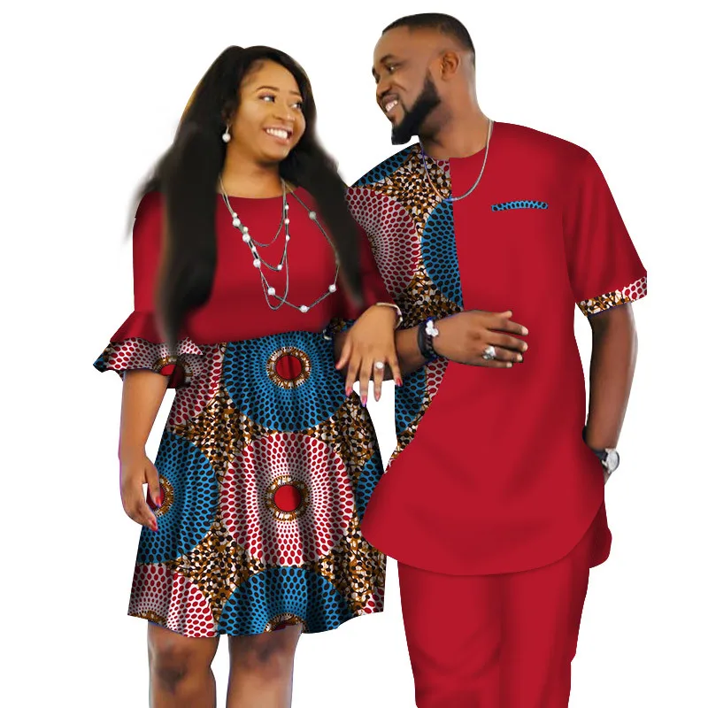 

Latest African Fashion Designs Women Skirts and Men Suits Short Sledeve for Couple Apparel WYQ80