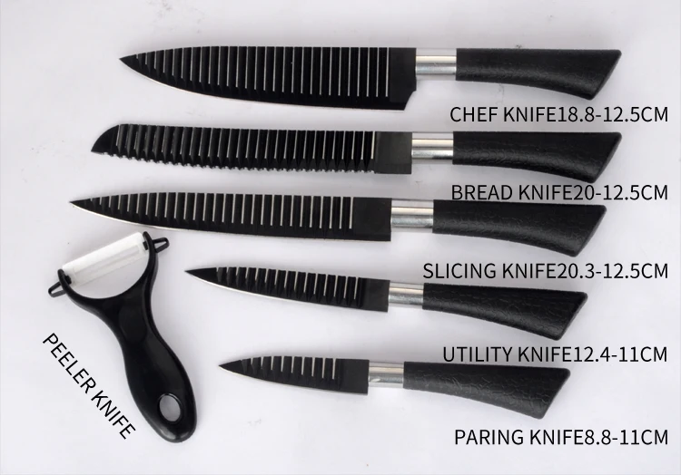 New Arriving 2017 Stand Kitchen Coating 6 Pcs Swiss Line Knife Set With