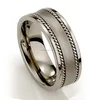 Fashion Jewelry Manufacturer Sandblasted Two Steel Ropes Cable Mens Titanium Ring