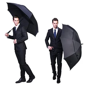 Image of Extra long fiberglass shaft auto open windproof double layer air vented golf business umbrella parasol