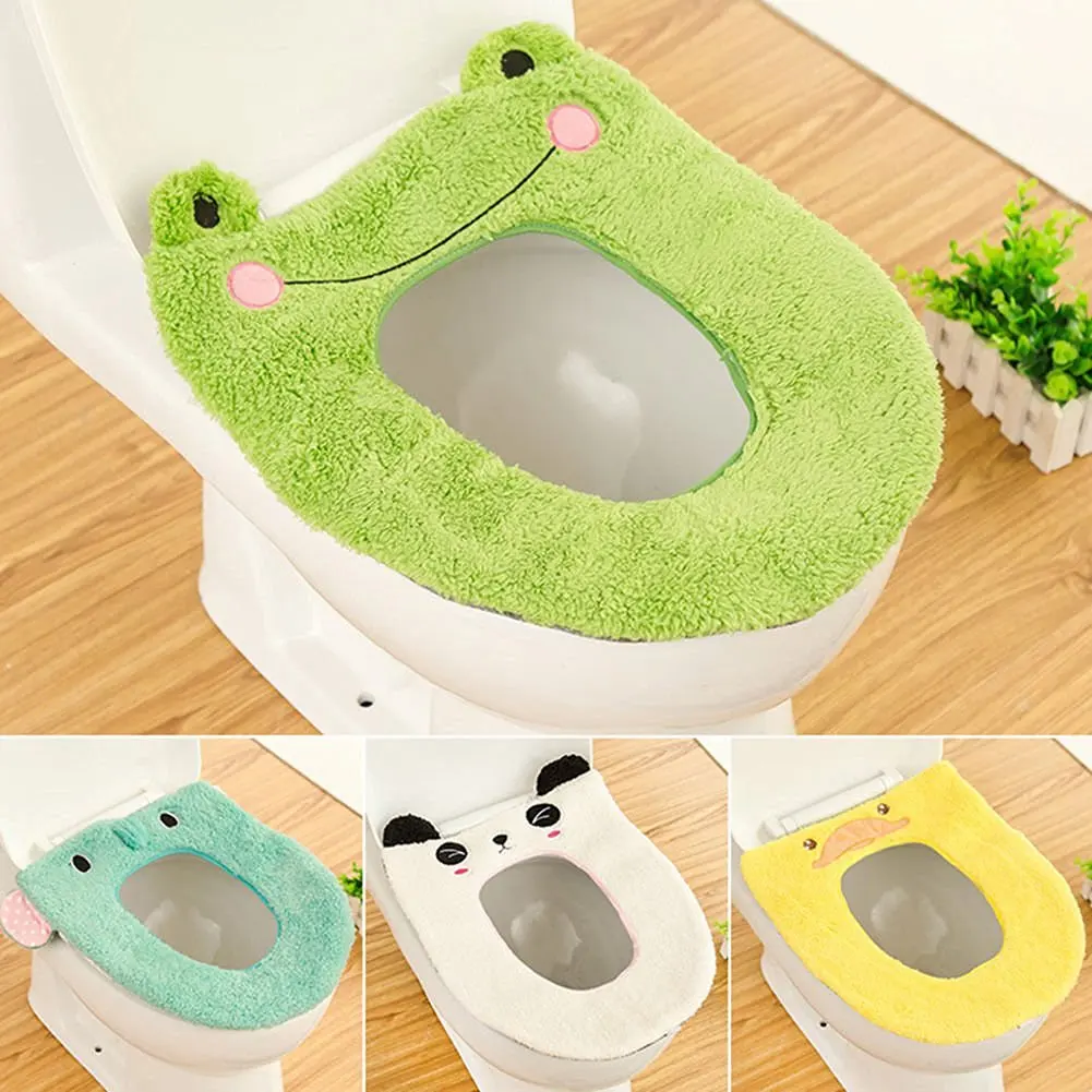 Yosoo Cute Cartoon Bathroom Toilet Seat Cover Soft Warm Washable Velveteen Winter Toilet Seat Warmer Mat Thick Cover Lid Top Closestool Cushion Pad Mat (Frog)