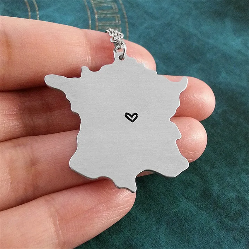 

Stainless Steel Custom Love Heart Map Gold Plated Necklace