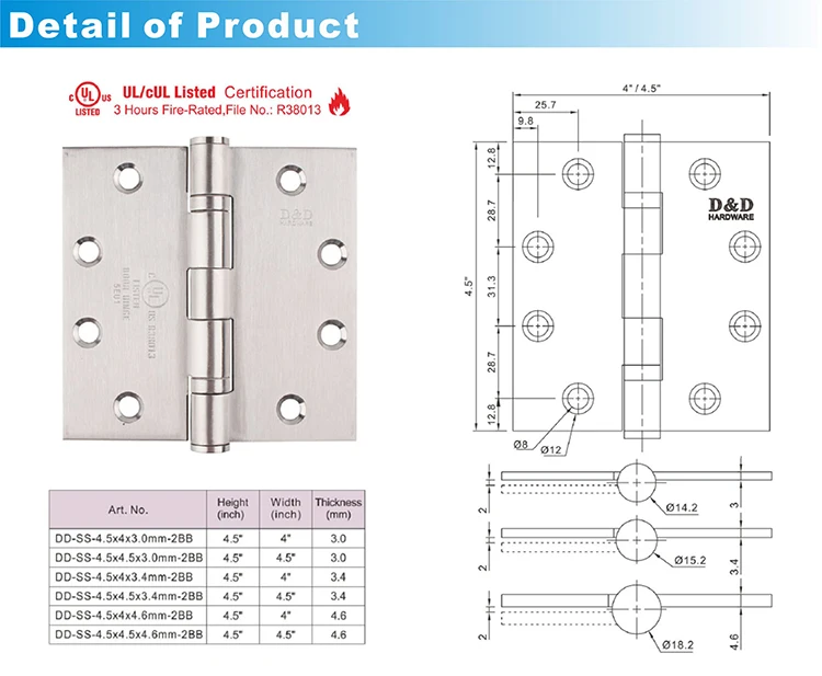 Cheap Price Heavy Duty Stainless Steel Fire Rated Internal Door Hinges