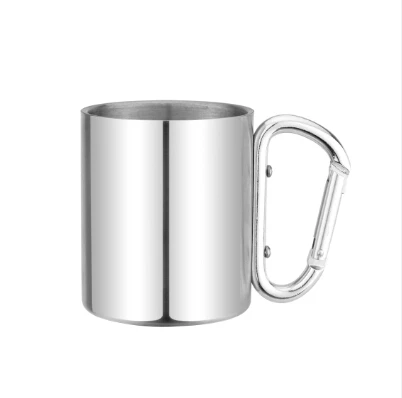 

350ml Stainless Steel Travel Coffee Mug Camping Cup with carabiner hook Custom stainless steel carabiner Mug, Chocolate