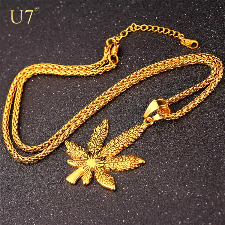 

U7 stainless steel women mom sweater necklace jewelry fade gold Maple leaf necklace with chain