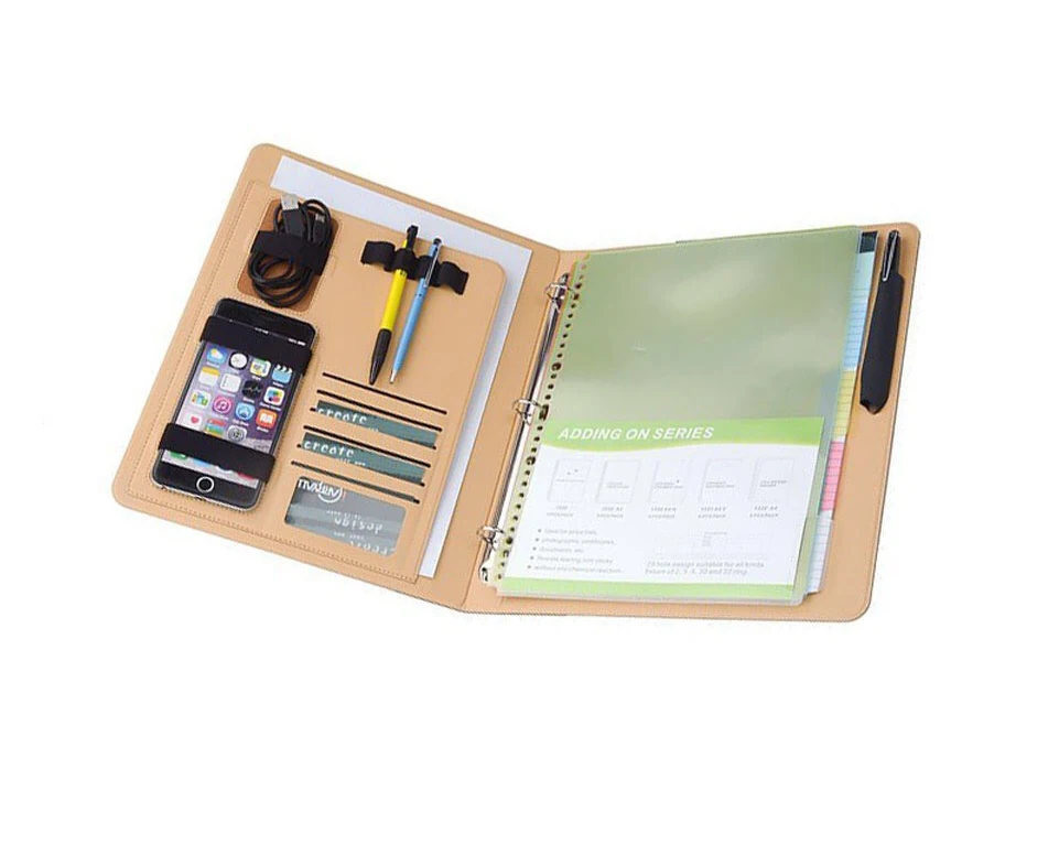 
Soft cover leather diary ring bound file folder 