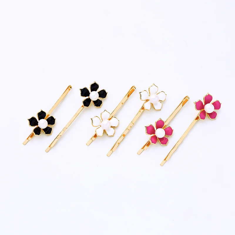 

ts00261 Korean Style Lovely Enamel Pearl Flower Gold-plated Girls Hair Clip 2021