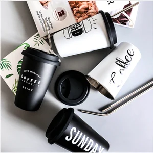 Image of 350ml Black White Silicone Mugs Cup Tea Milk Office stainless steel travel coffee mug with lid