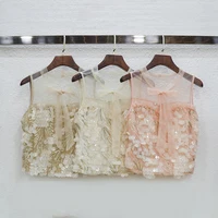 

2019 hot selling women's sleeveless sequin top bow chiffon top