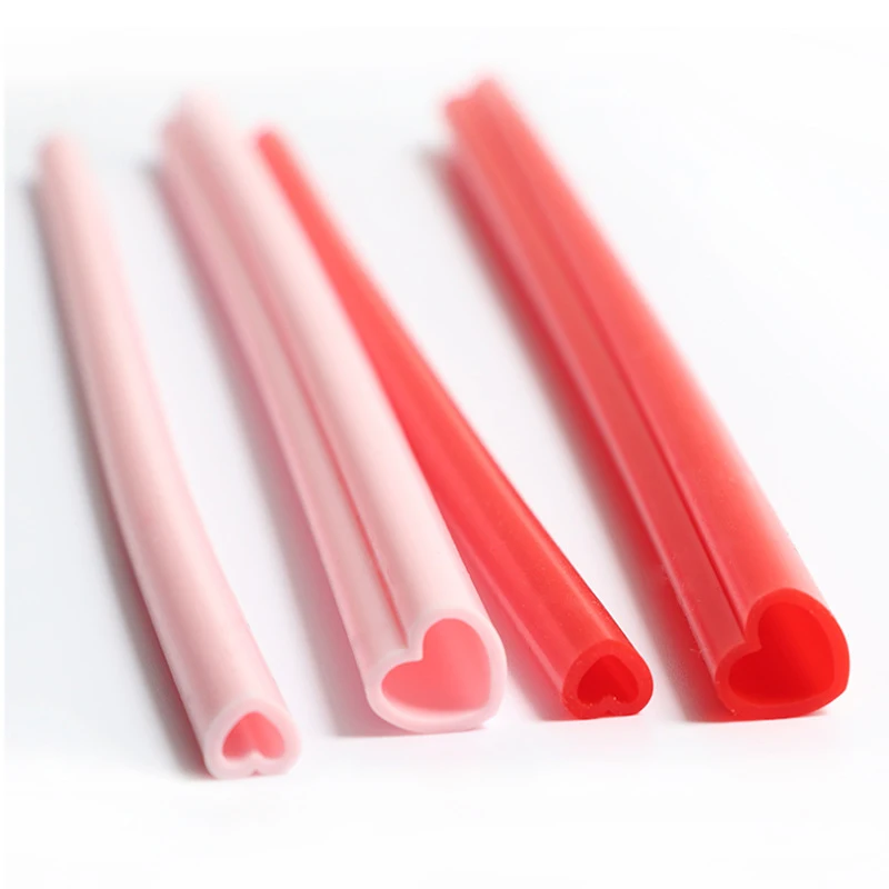 

Heart shape silicone eco-friendly foldable drinking collapsible telescopic straw, Red, pink