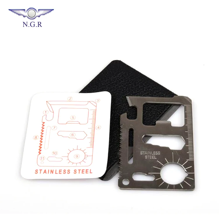 

Factory directly sell 11- in- 1 Outdoor credit card survival multi tool, Metallic silver