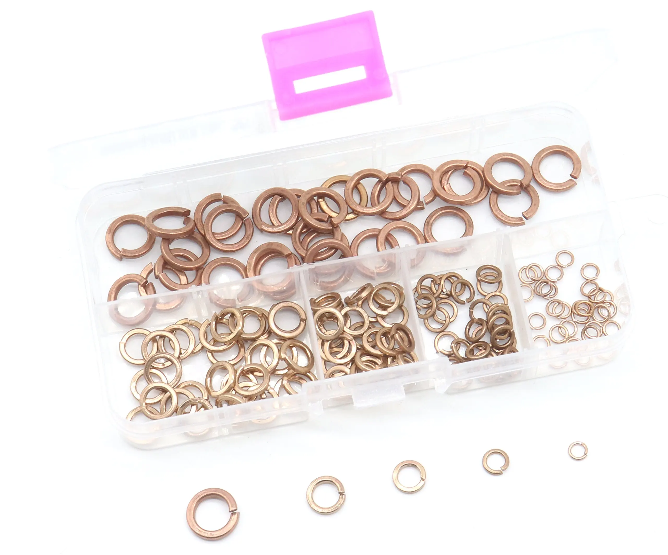 binifiMux 150pcs Copper Split Spring Washer Fastener, M3/ M4/ M5/ M6/ M8 Lock Sealing Ring Assortment Kit