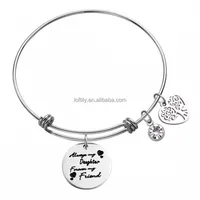 

Stainless Steel Expandable Wire Bangle Family Tree Bracelet Engraved "Always My Daughter Forever My Friend: Gemstone Charm Cuff