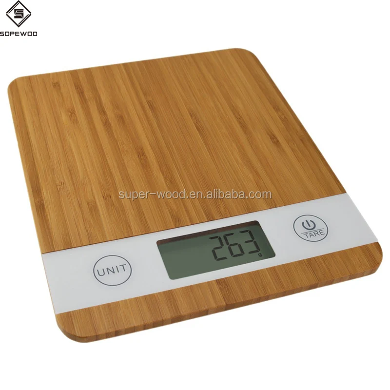 

Latest LCD Display Digital Kitchen Scales Household Scales 2aaabattery Rectangle 500PCS Bamboo Platfrom Europe&usa&asia 1 G