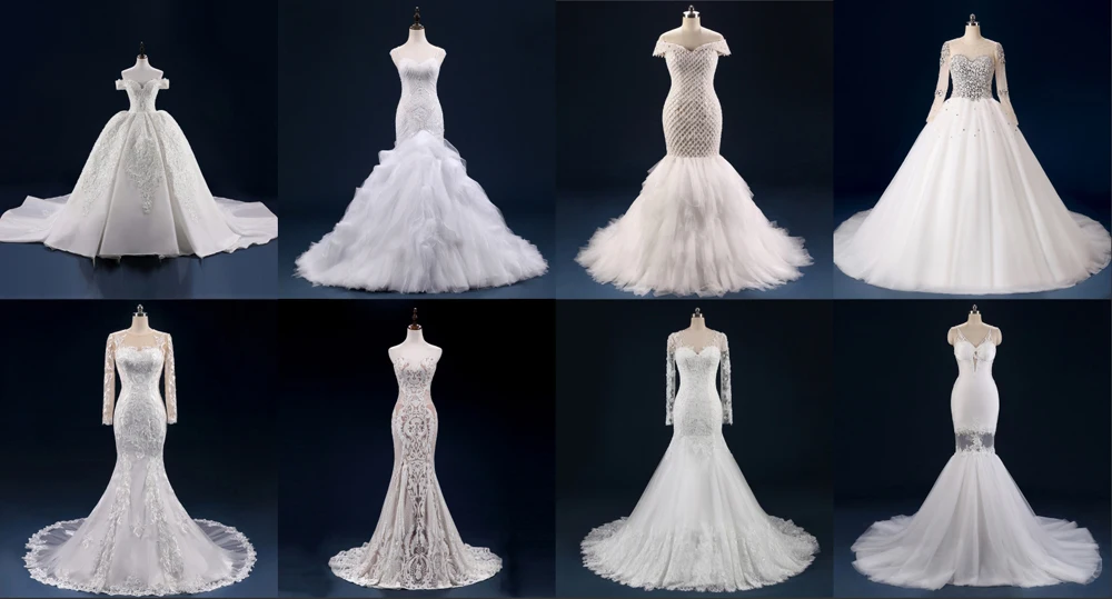 WDS-1021 Luxury Crystals Long Train Ball Gown Wedding Dresses