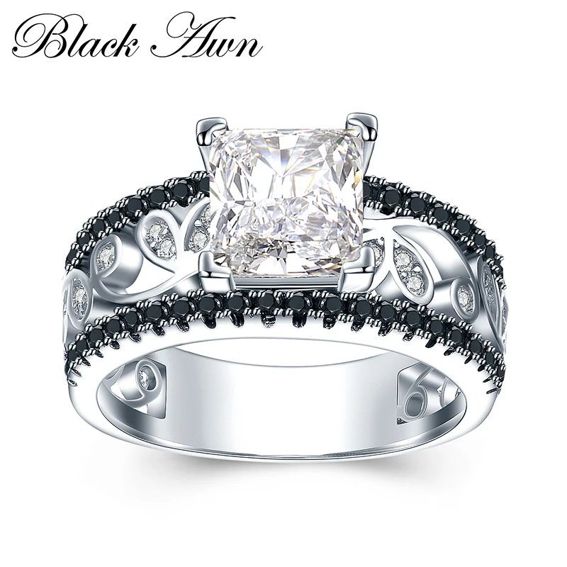

[BLACK AWN]Real 925 Sterling Silver Female Engagement Ring Trendy Wedding Rings for Women Sterling Silver Jewelry C020