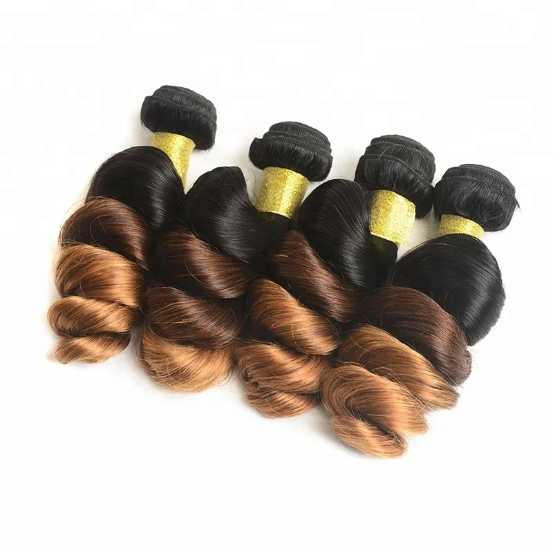 Drop Ship Top Grade Best Selling 1b 4 30  Ombre 3 Tone Color 100% Peruvian Remy Loose Wave Virgin Human Hair Bundle/ Extension