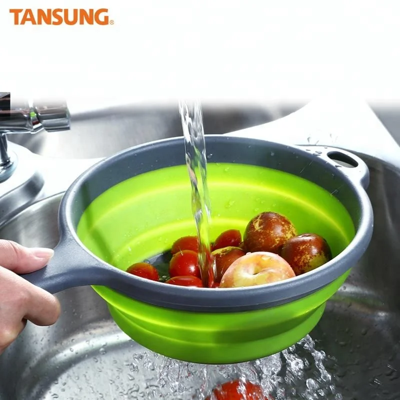 
Wholesale Food Grade Plastic Collapsible Bowl Colander Food Strainer with Long Handle 