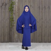 

Wholesale Solid Color Muslim Kids Overhead Jilbab Two Piece Hijab Abaya Khimar Headscarf Prayer dress