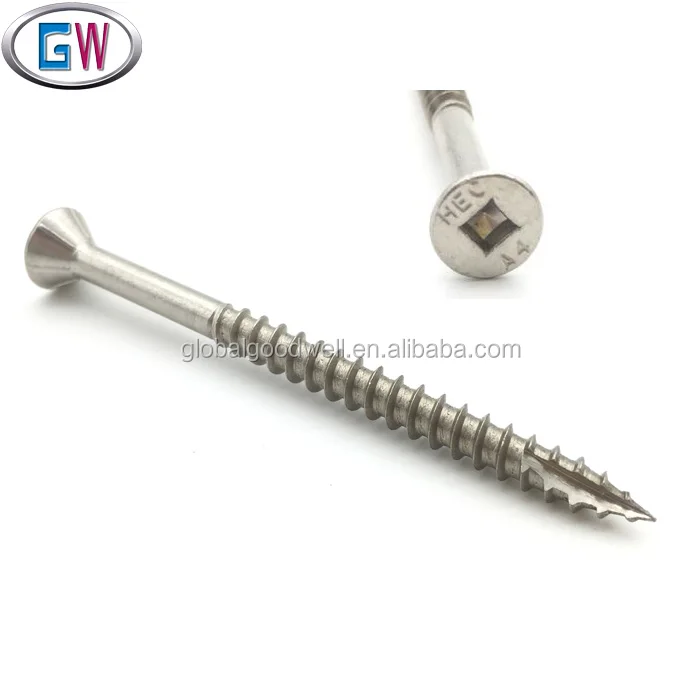 Ss304 Ss 316 Countersunk Head Square Drive Deck Screw A2 A4 Stainless Steel Square Deck Screw