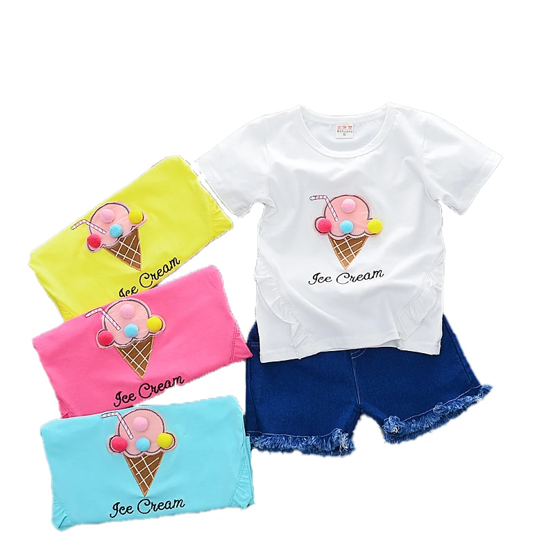 High quality girls casual sets 2019 girl white t-shirt&short pants sets summer style children's wear kids clothes