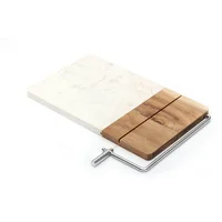

Acacia wood and marble cheese cutting board with stainless steel wire cheese slicer perfect for a straight cut
