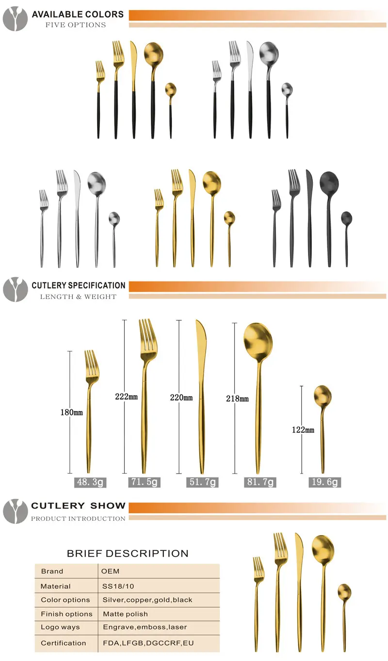 Friendly Design Include Knife/fork/spoon Cutlery Gold Flatware Set For