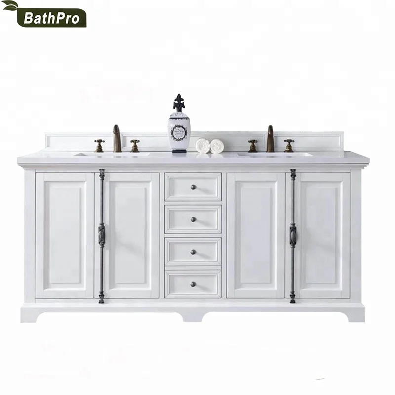 America Hot Sale 72 Inches Oak Wood Double Sink Bathroom Vanities With