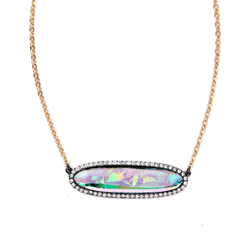 

xl01763 Minimalist Gold Plated Acrylic Colorful Oval Pendant Necklace