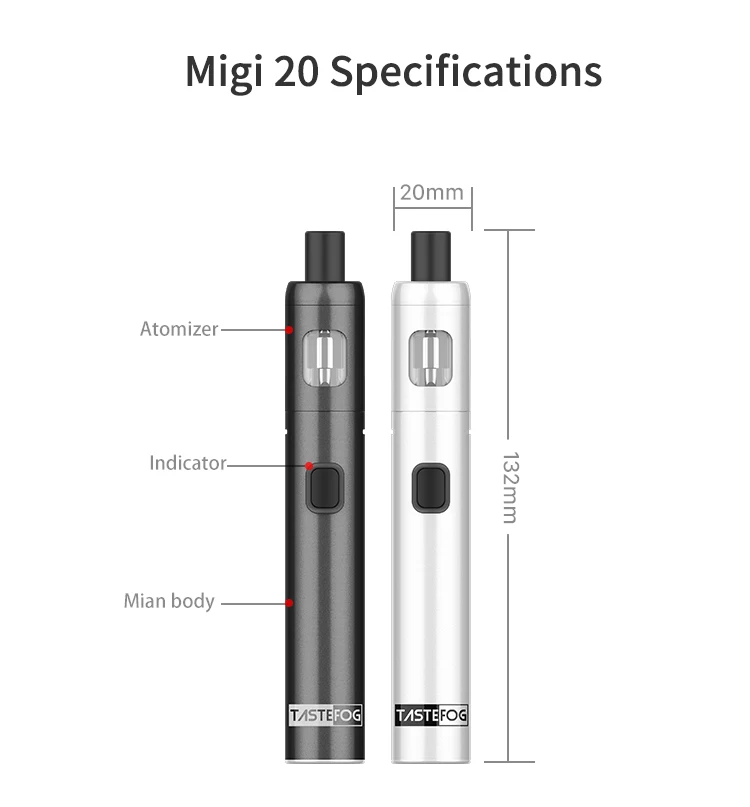 2019 Best Selling in Stock Tastefog MIGI 20 Pod Kit 1500 mah Built-in Battery