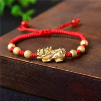 

J2285 Gold Color Pixiu Knots Adjustable Charm Bracelet Lucky Red Thread Bracelets