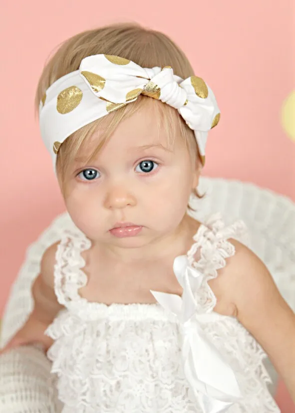 1 PCS Gold Polka Dots Baby Cotton Headband Girls Knotted Bow Head Wraps ...