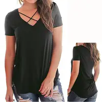 

Summer New Blouses Women Tops Shirts Ladies V neck Solid color T shirt Plus size