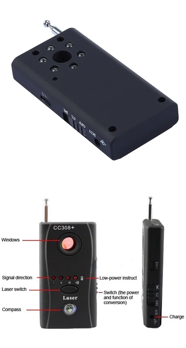 Full Frequency Laser GSM Finder RF Signal Wireless CC308 Hidden Lens Camera Bug Detector