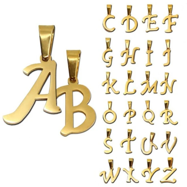 

Cheapest wholesale mix letter custom available 26 letters custom stainless steel gold alphabets pendant designs for men women