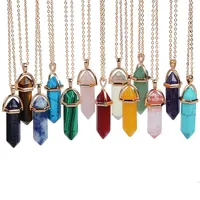 

Bullet Shape Natural Stone Quartz Pendant Necklace with Amethyst Turquoise Gold Plated Necklace for Women